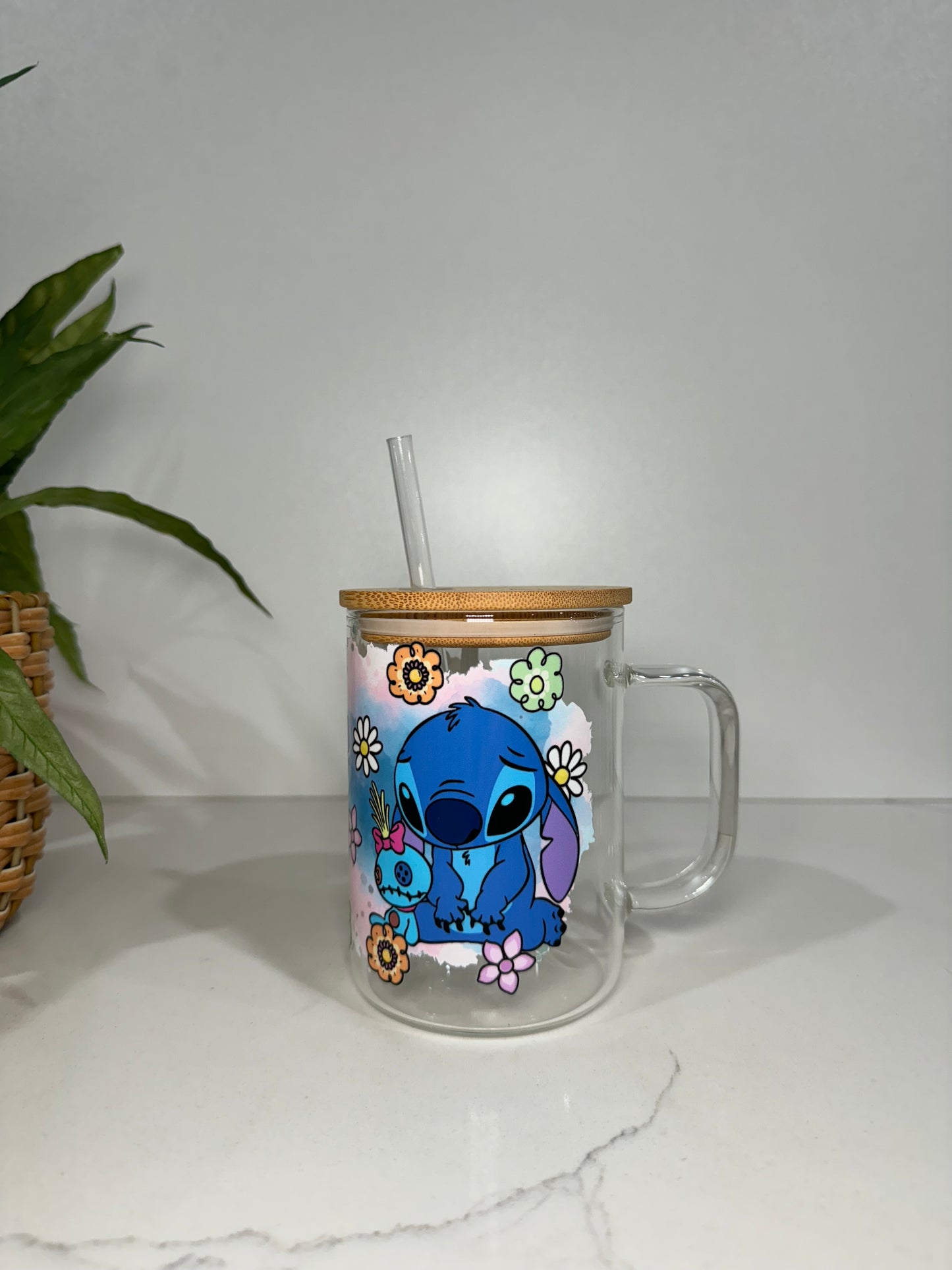 Stitch #4 Glass Tumbler with Handle