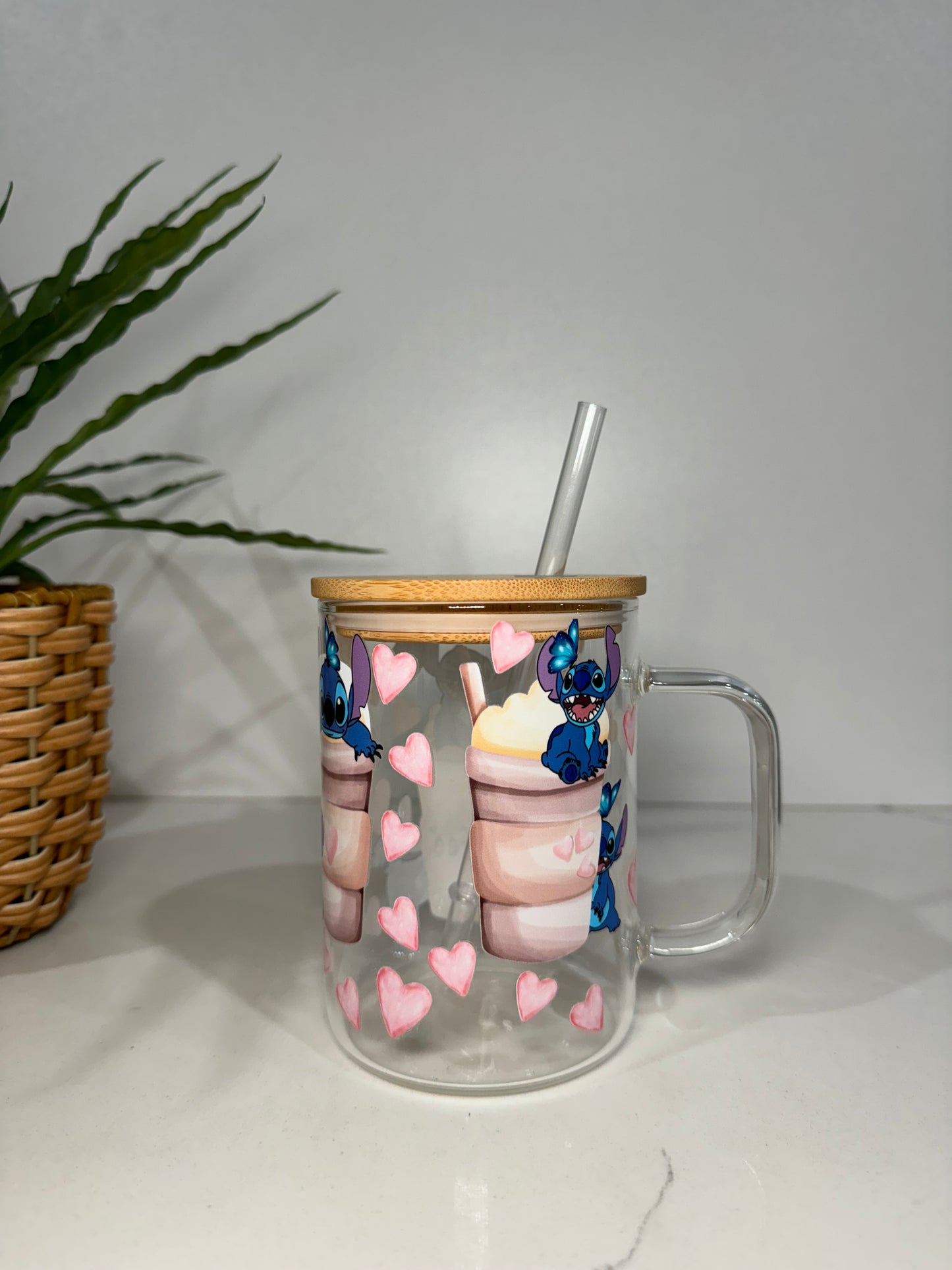 Stitch #1 Glass Tumbler with Handle