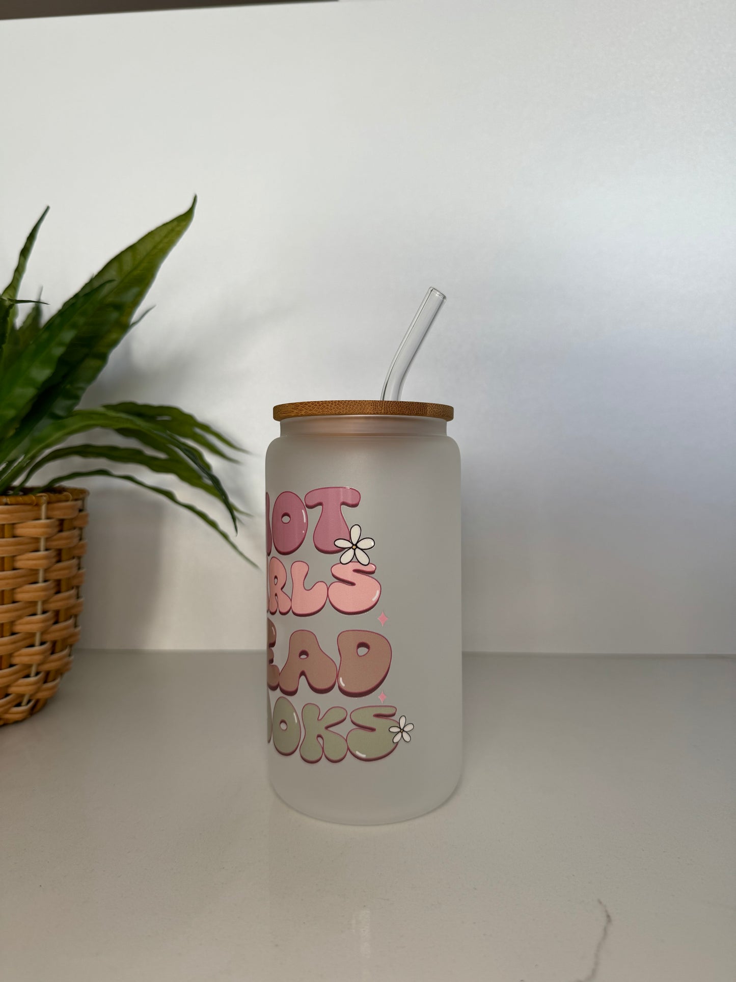 Frosted “Hot girls read books” Glass Tumbler