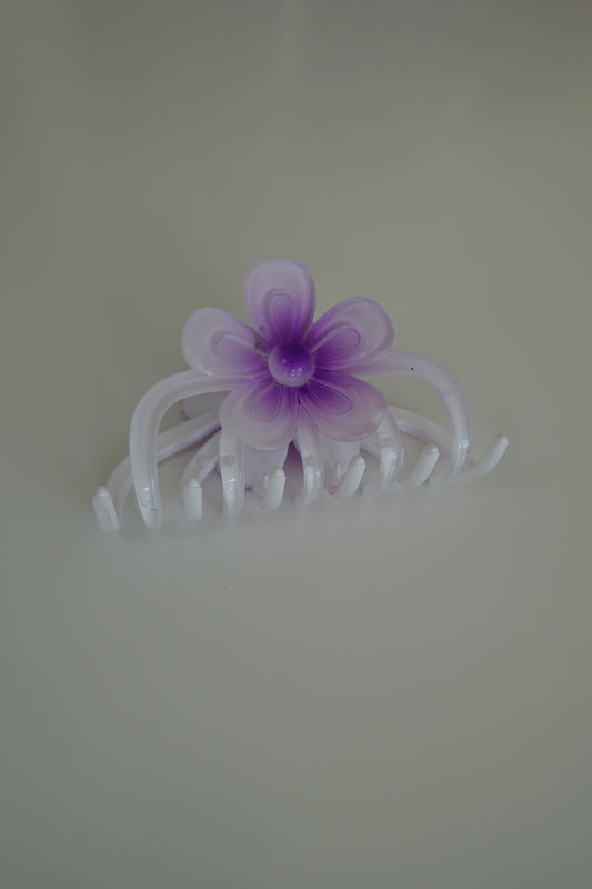Purple and White Flower Hair Claw Clip