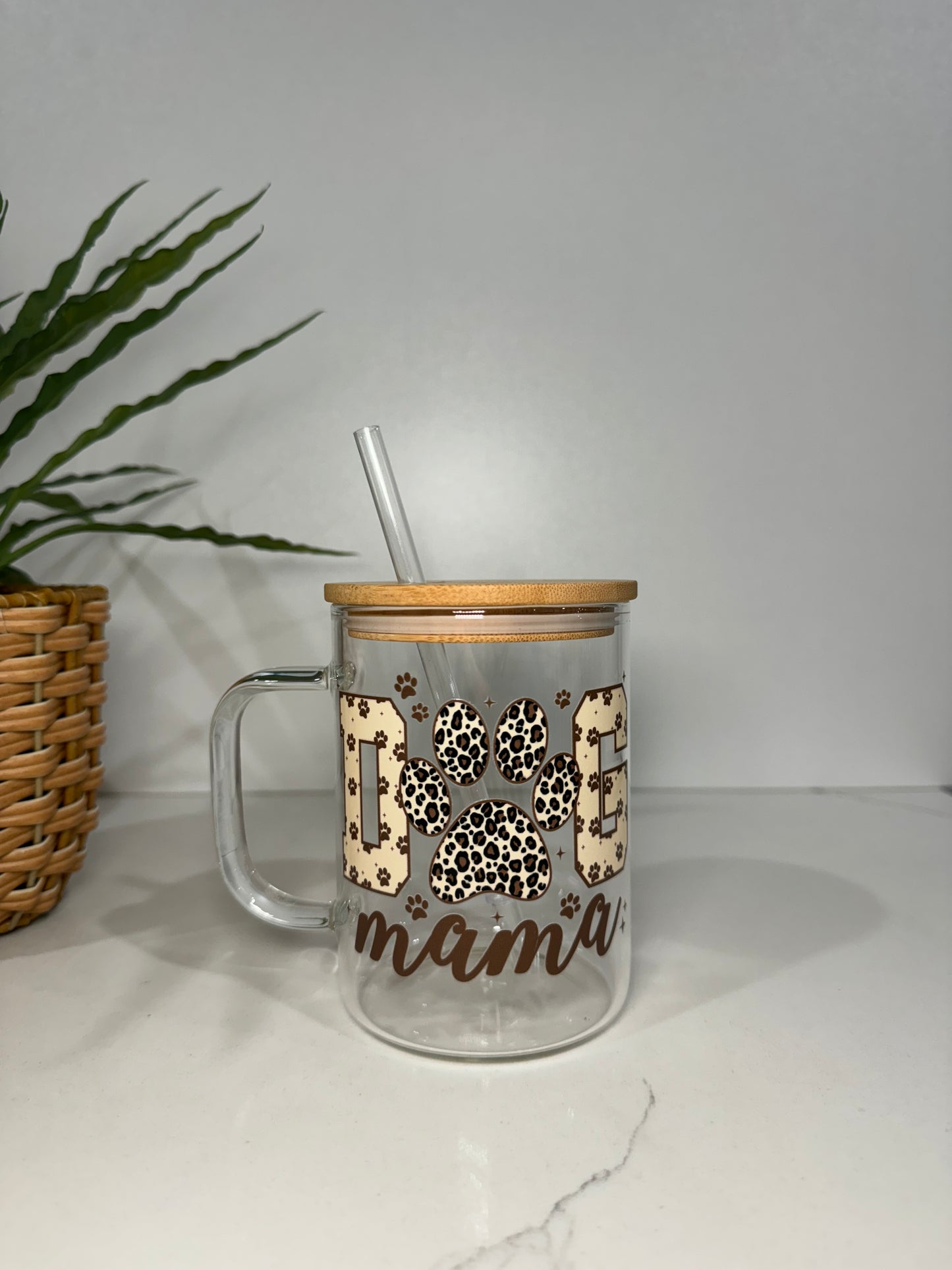 “Dog Mama” Glass Tumbler with Handle