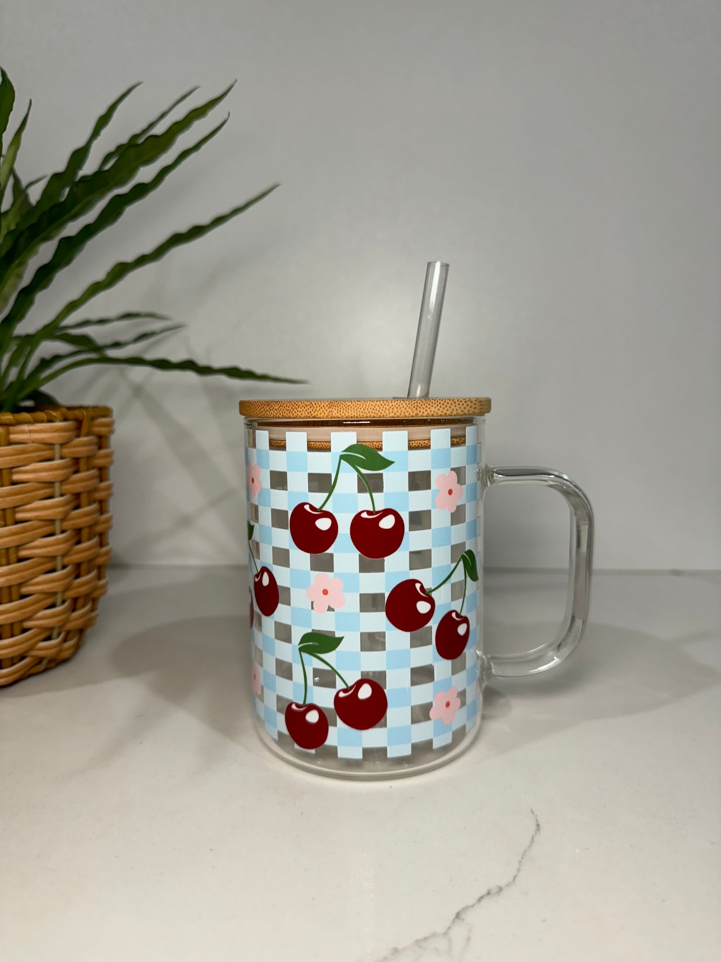 Cherry #2 Glass Tumbler with Handle