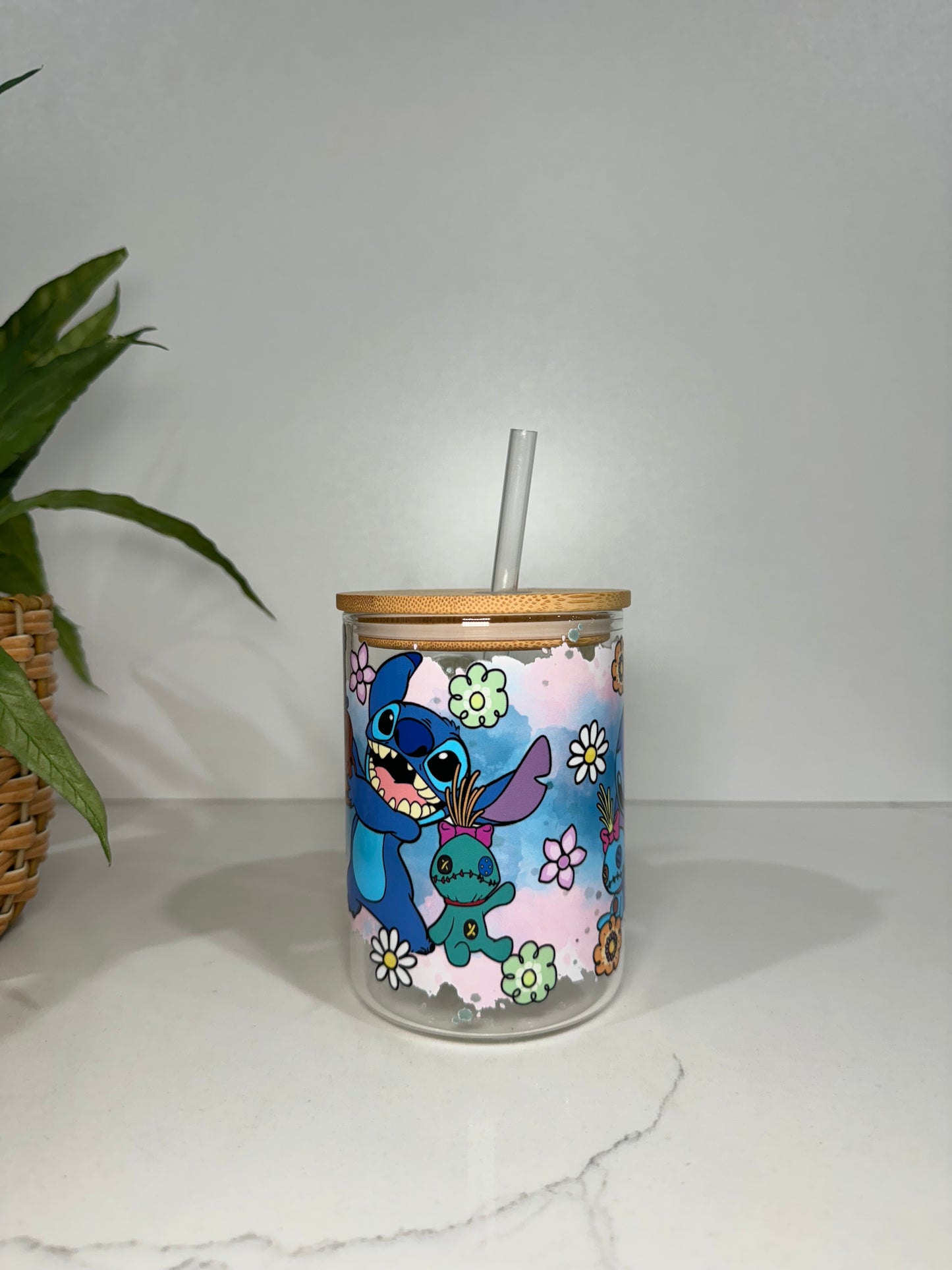 Stitch #4 Glass Tumbler with Handle