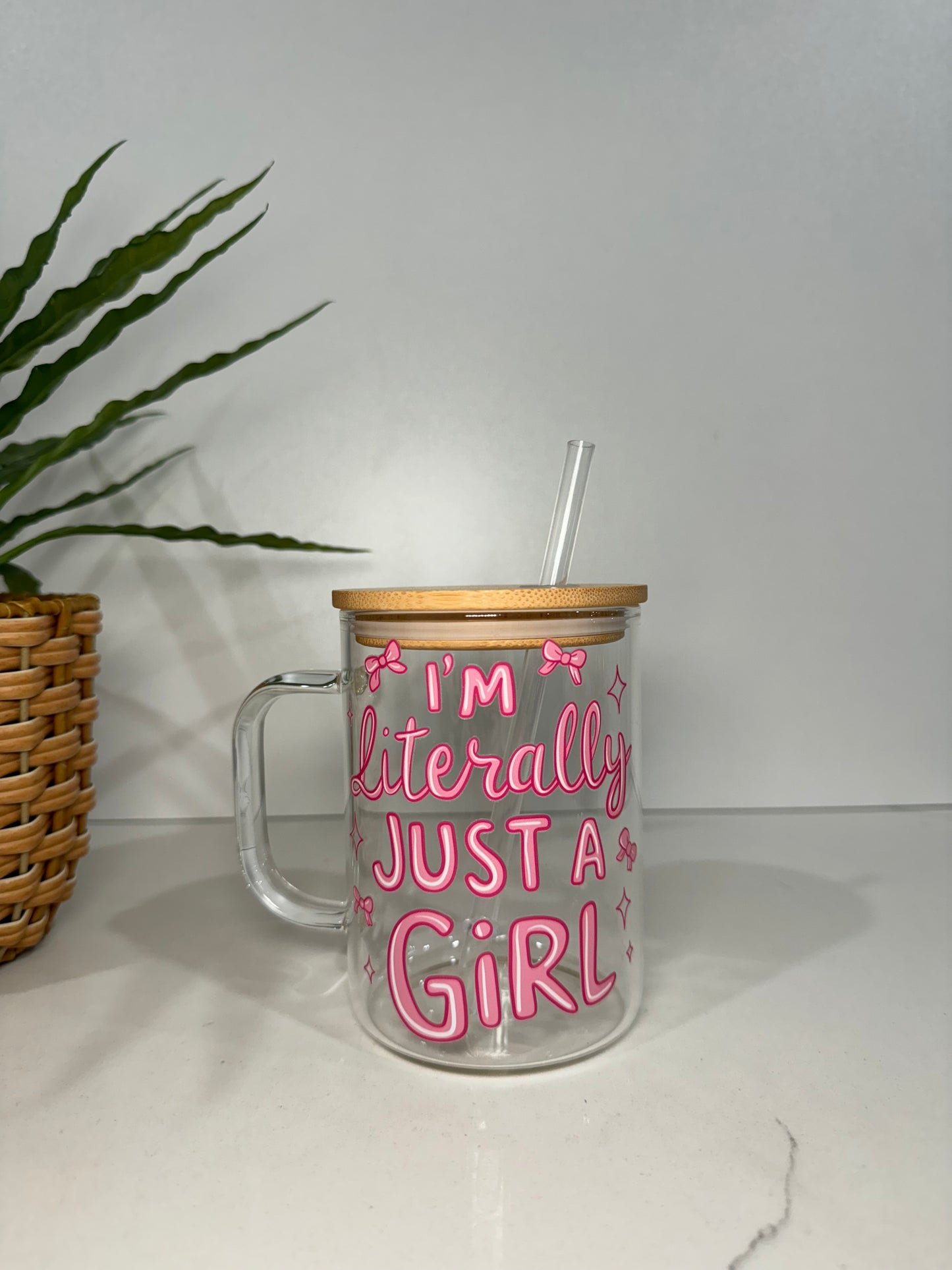 “I’m literally just a girl” Glass Tumbler with Handle