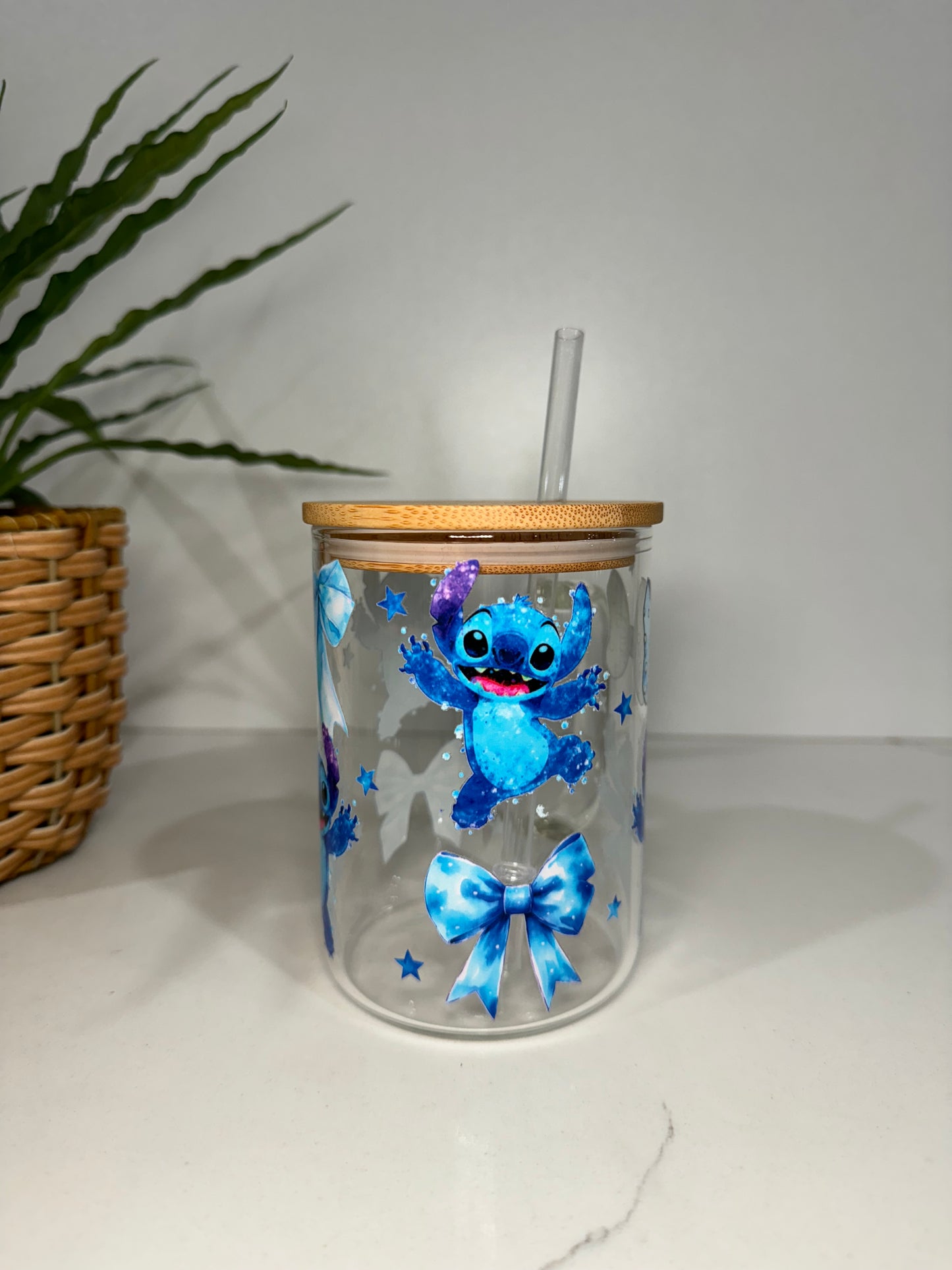 Stitch #5 Glass Tumbler with Handle