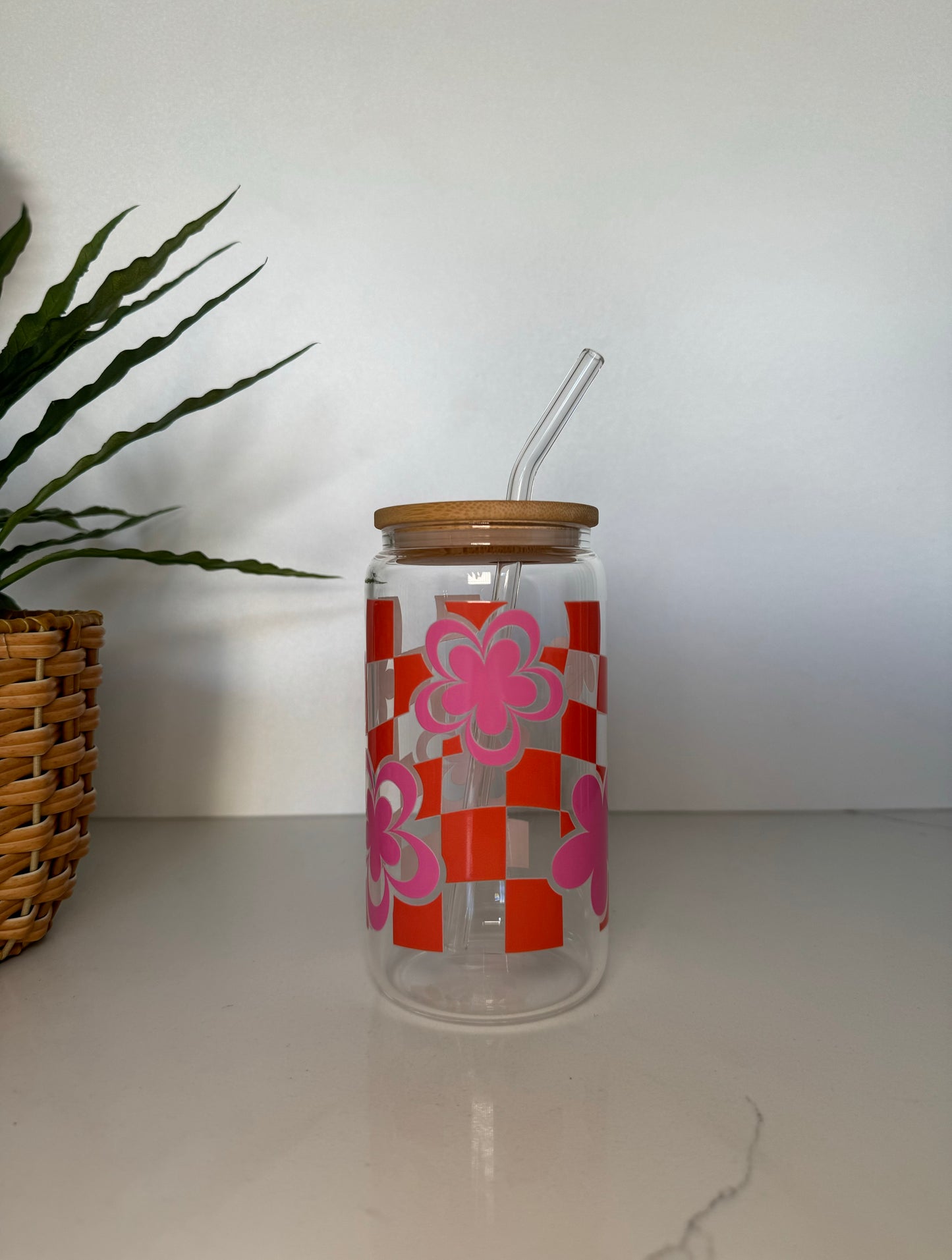 Dark Pink Flowers Glass Tumbler