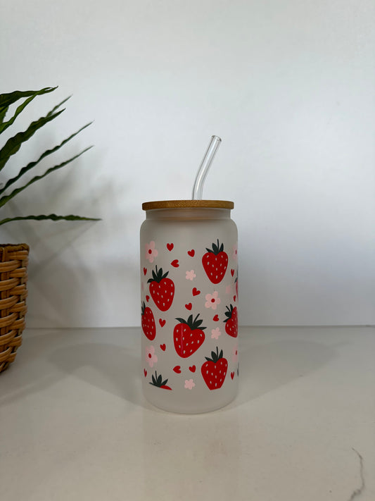 Frosted Strawberry Glass Tumbler