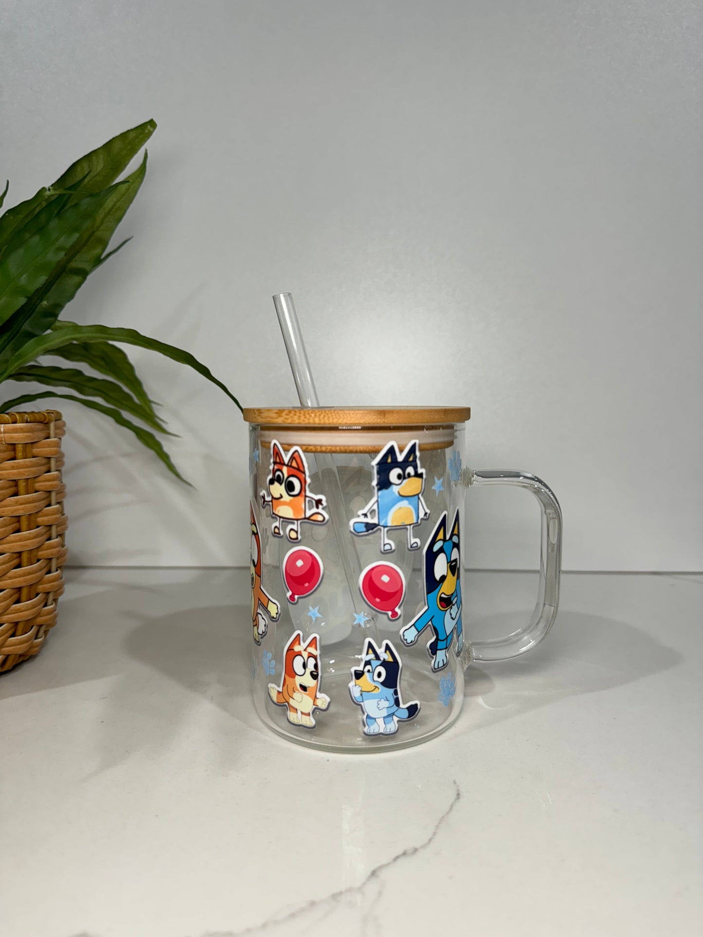 Bluey Glass Tumbler with Handle