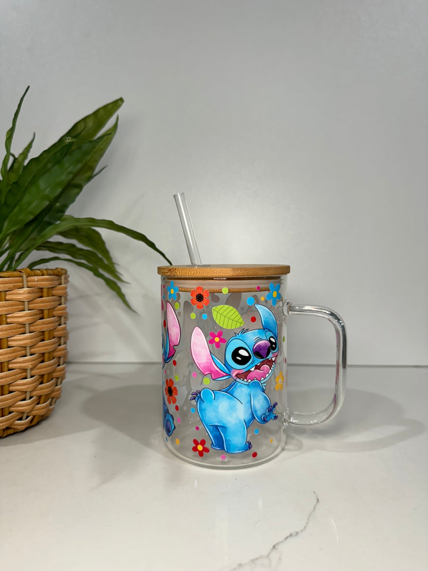 Stitch and Angel #3 Glass Tumbler with Handle