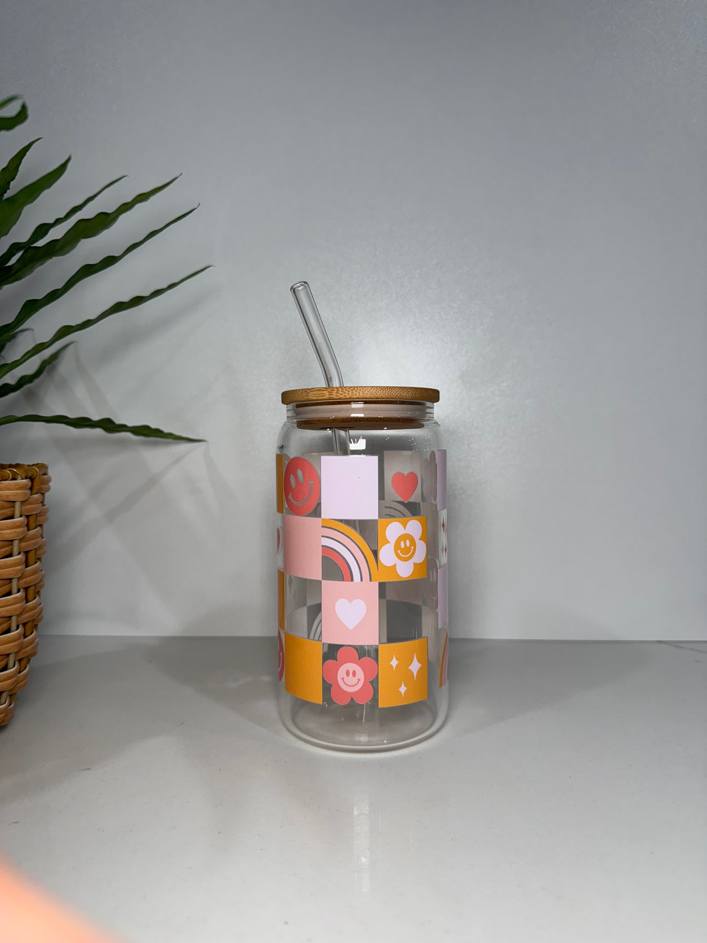 Orange Checkers Glass Tumbler
