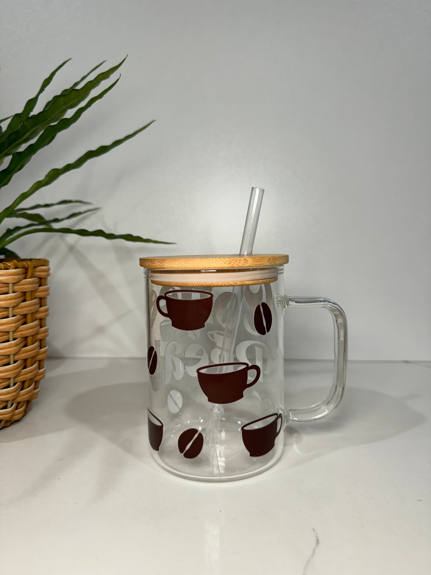 “Coffee Break” Glass Tumbler with Handle
