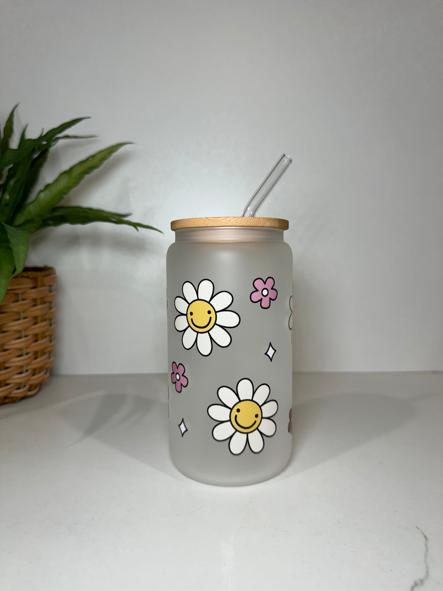 Frosted Flower Glass Tumbler