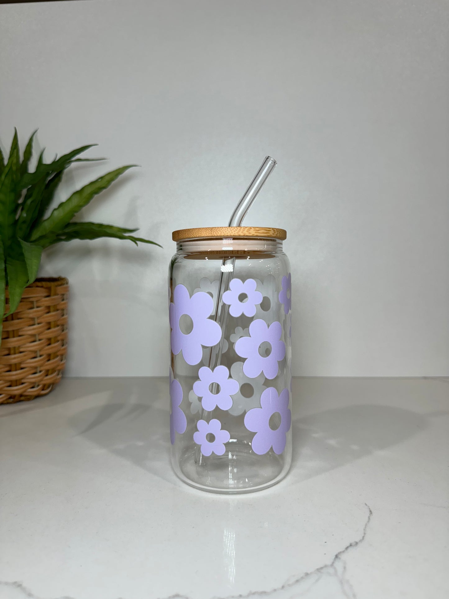 Purple Flower Glass Tumbler