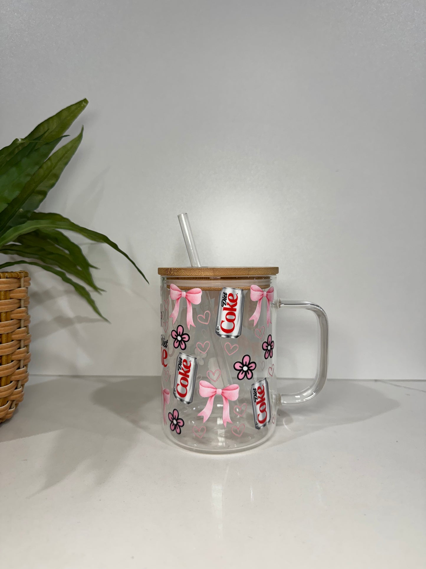 Diet Coke #3 Glass Tumbler with Handle