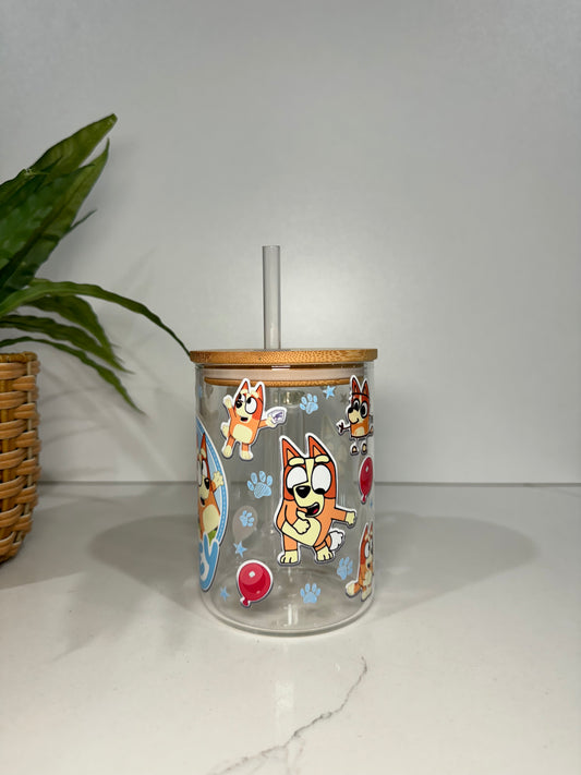 Bluey Glass Tumbler with Handle