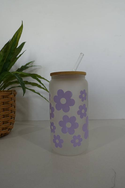 Frosted Purple Flower Glass Tumbler