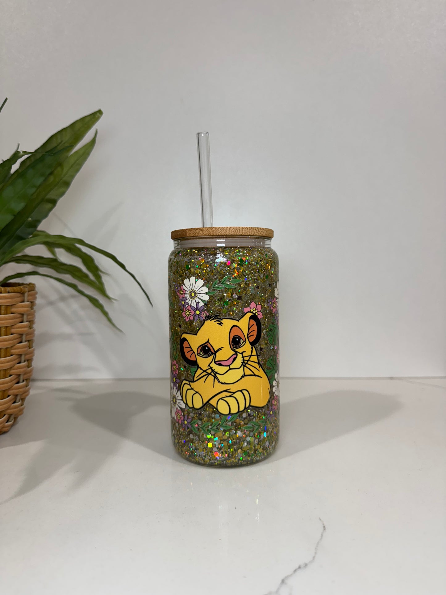 Glitter Simba and Nala Glass Tumblers