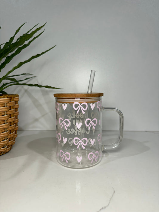 Books and Coffee Glass Tumbler with Handle