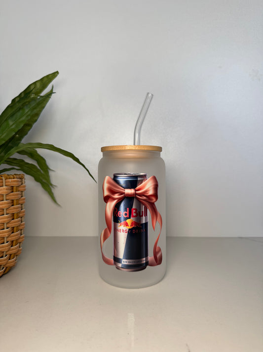 Frosted Red Bull Glass Tumbler