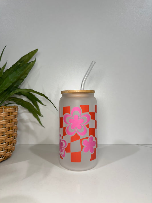 Frosted Dark Pink Glass Tumbler