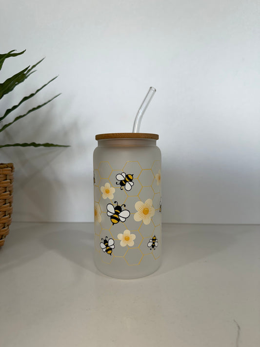 Frosted Bumble Bee Glass Tumbler