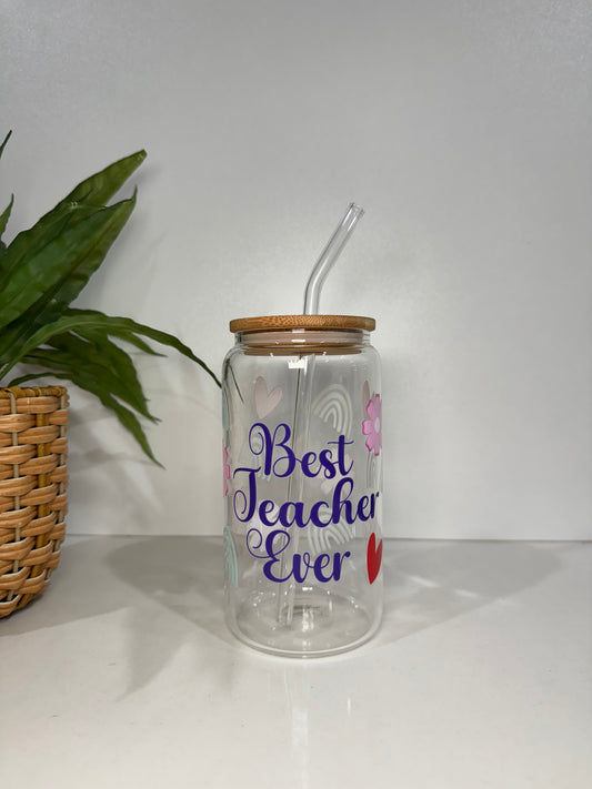 “Best Teacher Ever” Glass Tumbler