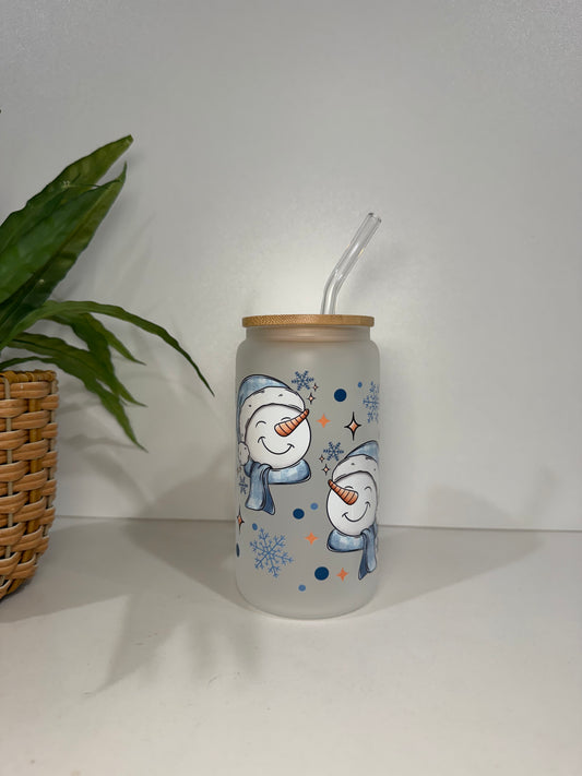 Frosted Snowman Glass Tumbler