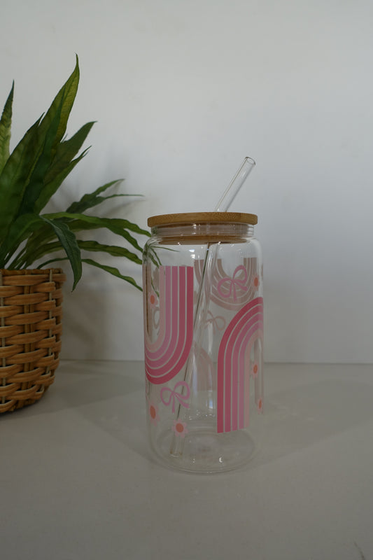 Rainbow and Bows Glass Tumbler