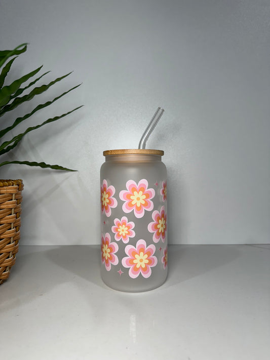 Frosted Peach Flowers #1 Glass Tumbler