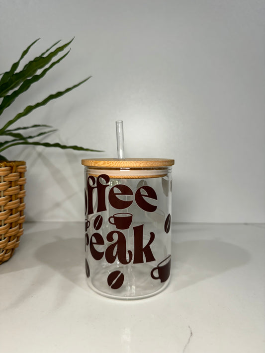 “Coffee Break” Glass Tumbler with Handle