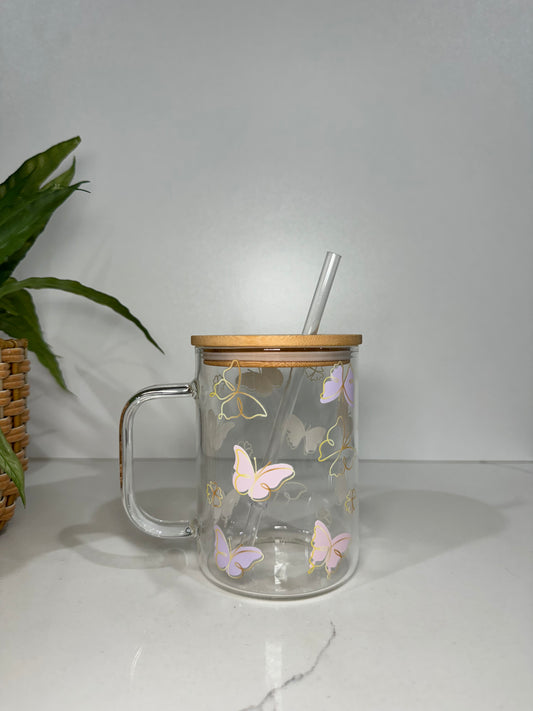 Butterfly Glass Tumbler with Handle