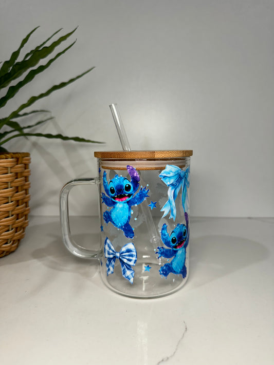 Stitch #5 Glass Tumbler with Handle