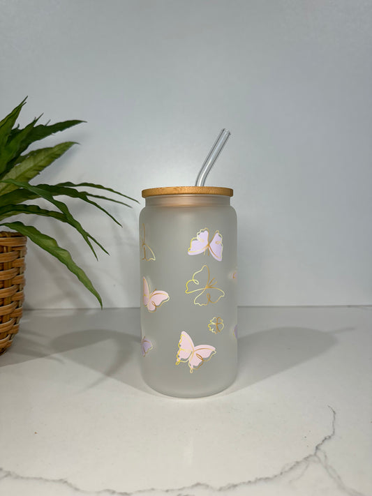 Frosted Butterfly Glass Tumbler