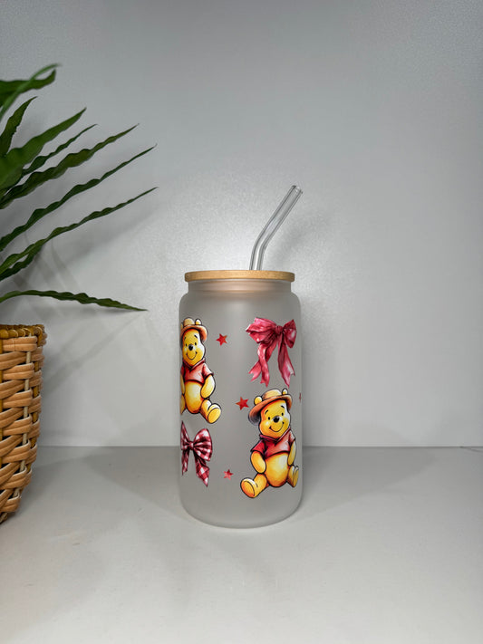 Frosted Pooh Bear Glass Tumbler