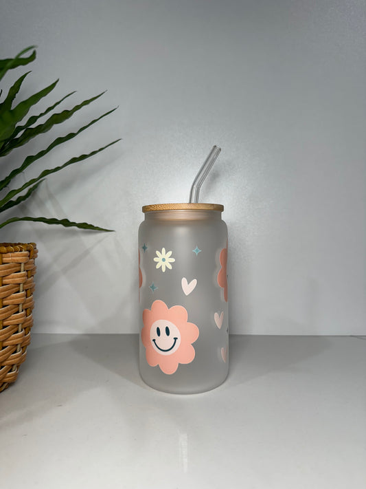 Frosted Peach Flowers #2 Glass Tumbler