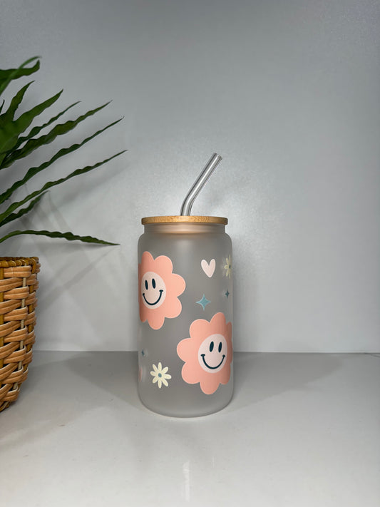 Frosted Peach Flowers #2 Glass Tumbler