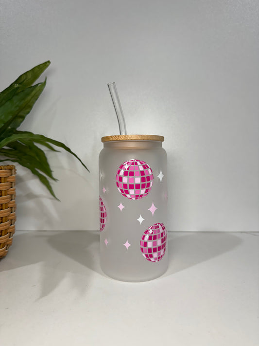 Frosted Pink Disco Glass Tumbler