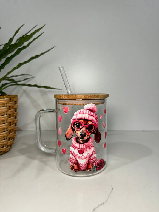 Dachshund Glass Tumbler with Handle