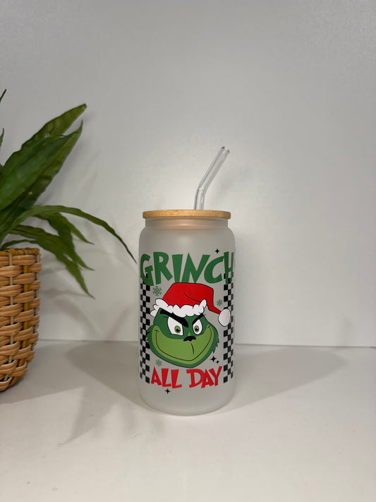 Frosted Grinch #2 Glass Tumbler