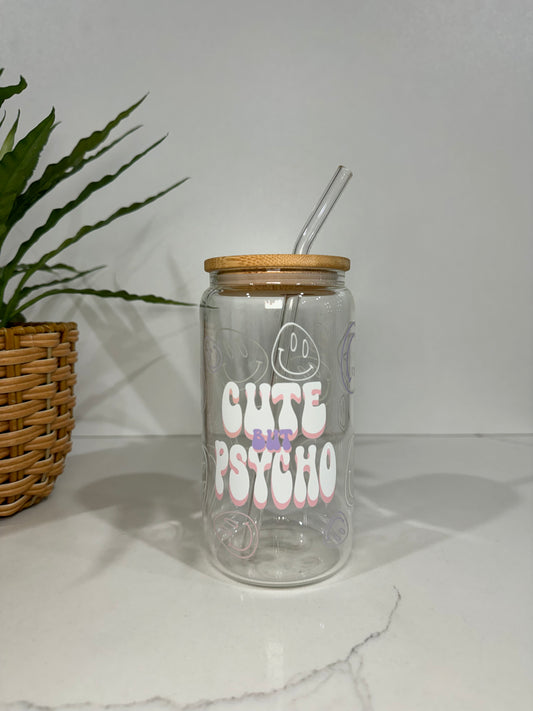 “Cute but Psycho” Glass Tumbler