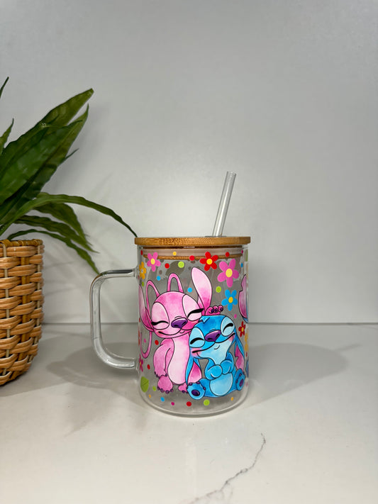Stitch and Angel #3 Glass Tumbler with Handle
