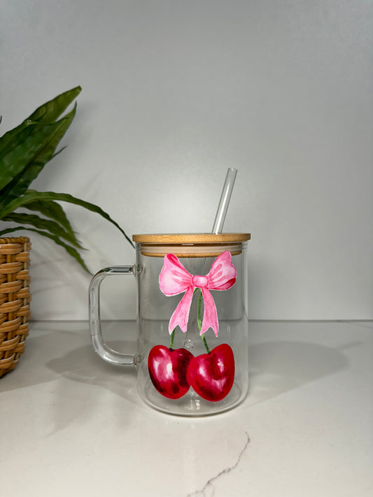Cherry #3 Glass Tumbler with Handle