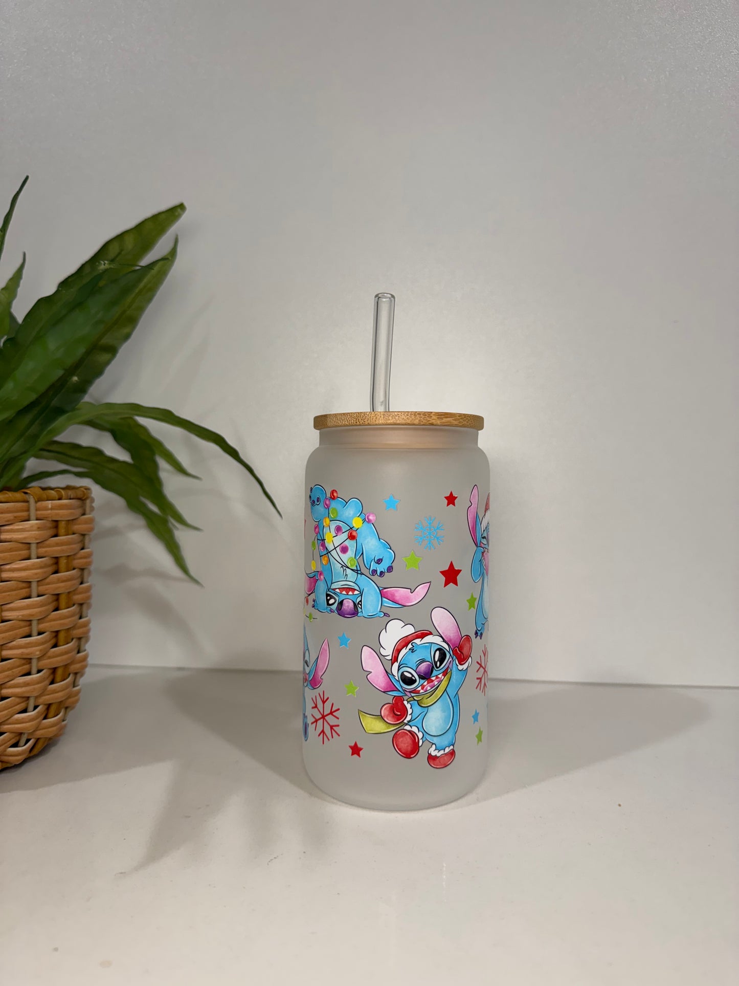 Frosted Christmas Stitch Glass Tumbler