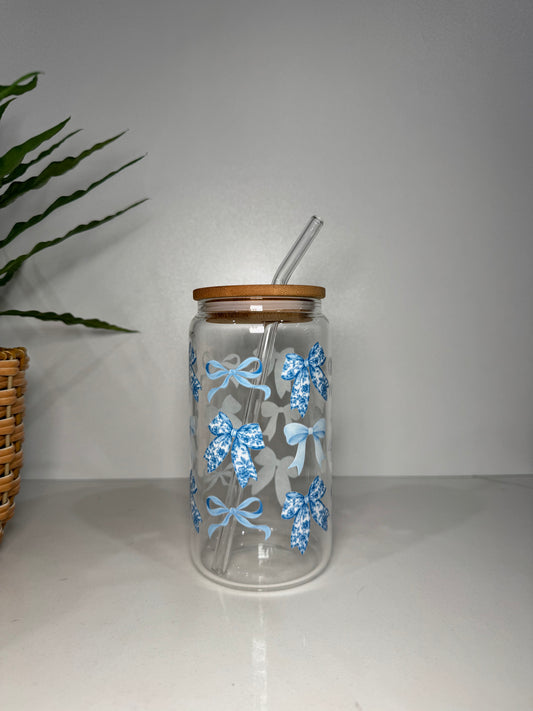 Blue Bows Glass Tumbler