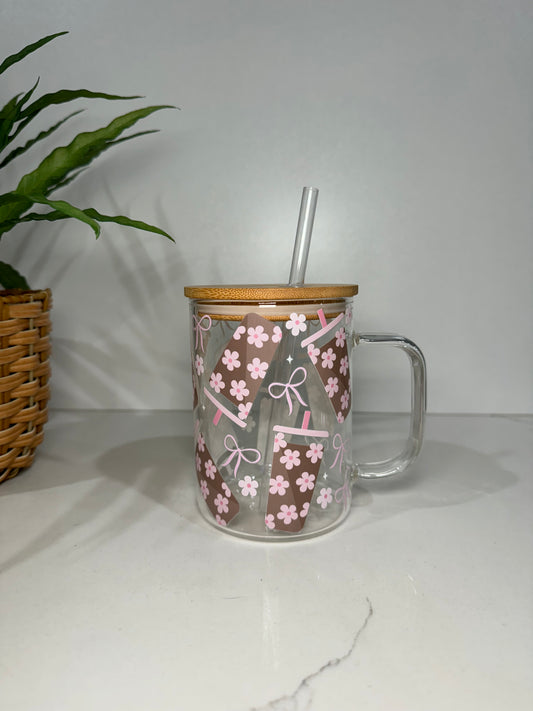 Iced Coffee and Bows Glass Tumbler with Handle