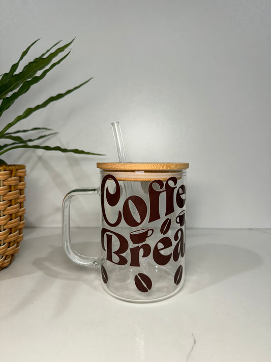 “Coffee Break” Glass Tumbler with Handle