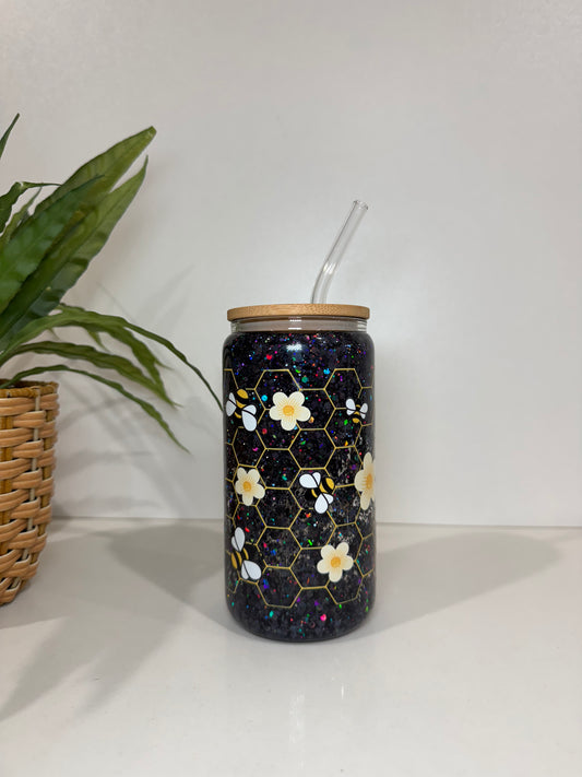Glitter Bumble Bee Glass Tumblers