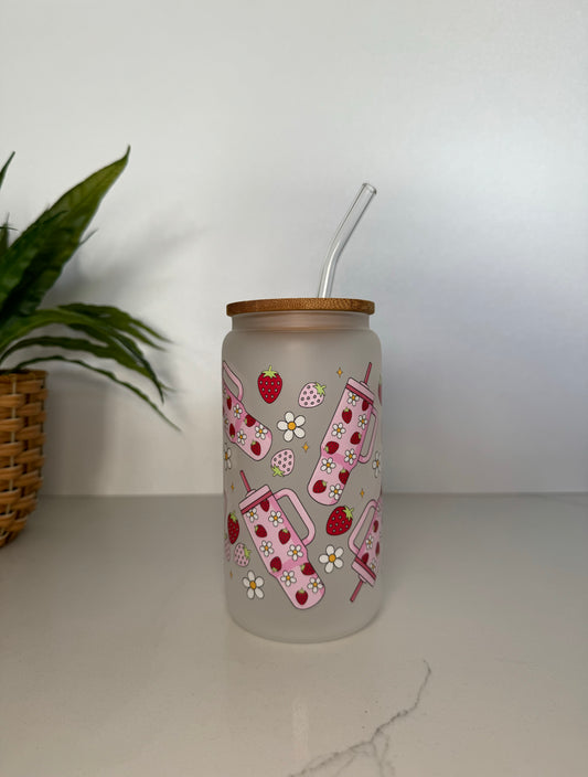 Frosted Strawberries and Tumblers Glass Tumbler
