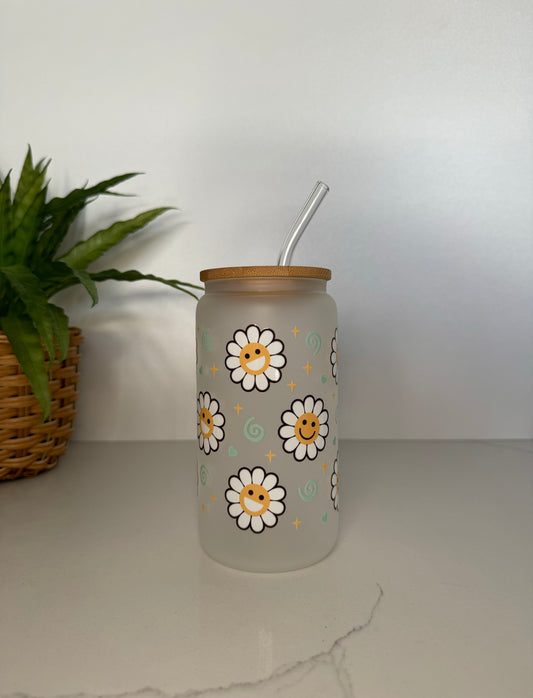Frosted Daisies #2 Glass Tumbler