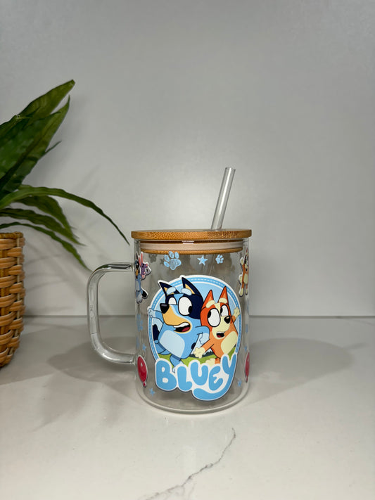 Bluey Glass Tumbler with Handle